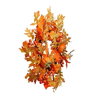 22" Autumn Harvest Fall Leaves, Pumpkins and Berries Wreath, Unlit