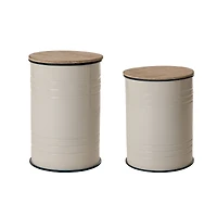 Glitzhome® Farmhouse Metal Enamel Storage Stool Set