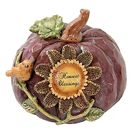 7" Harvest Blessings Pumpkin with Sunflower & Bird Decoration