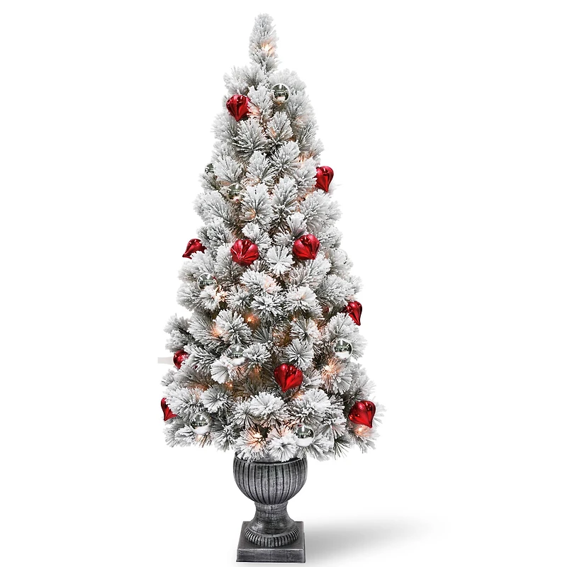 5ft. Pre-Lit Snowy Bristle Pine Artificial Christmas Entrance Tree, Clear Lights