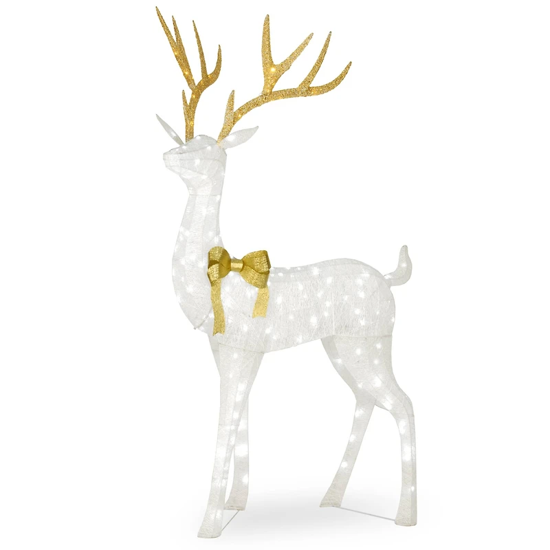 75" Crystal White Glitter Standing Buck, White Twinkle LED Lights