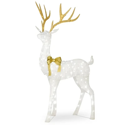 75" Crystal White Glitter Standing Buck, White Twinkle LED Lights