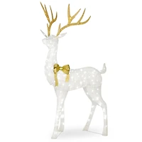 75" Crystal White Glitter Standing Buck, White Twinkle LED Lights
