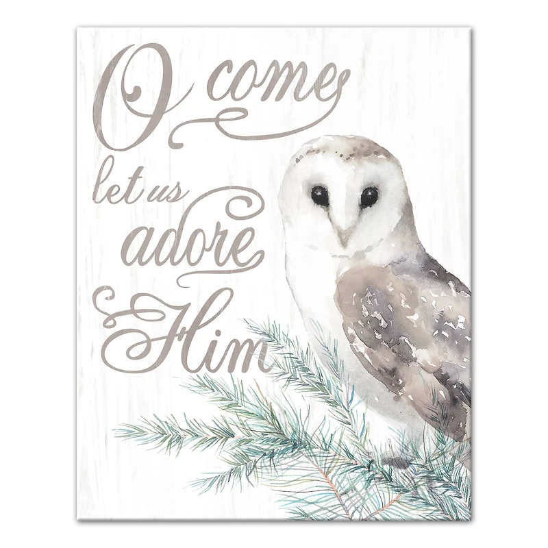 O Come Let Us Adore Him Owl Canvas Wall Art
