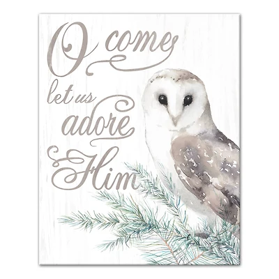 O Come Let Us Adore Him Owl Canvas Wall Art