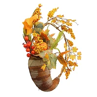 18" Autumn Harvest Berries & Leaves Cornucopia Wreath, Unlit