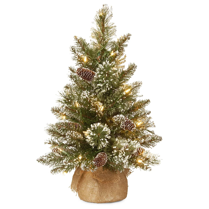 2ft. Pre-lit Glittery Bristle® Pine & Burlap Artificial Christmas Tree, Warm White LED Lights