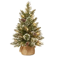 2ft. Pre-lit Glittery Bristle® Pine & Burlap Artificial Christmas Tree, Warm White LED Lights