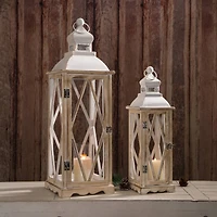 Glitzhome® White Farmhouse Wood & Metal Lantern Set