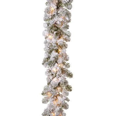 9' x 12" Pre-lit Feel Real® Snowy Camden Artificial Christmas Garland with 50 Clear Lights