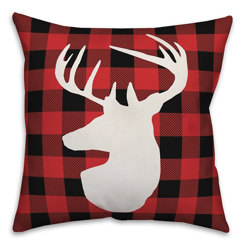 Designs Direct Deer Head Plaid 18x18 Throw Pillow