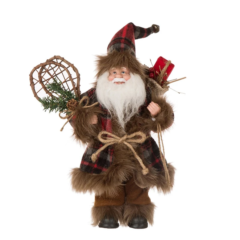 Glitzhome® 12" Standing Plaid Santa Figurine Table Top Decoration