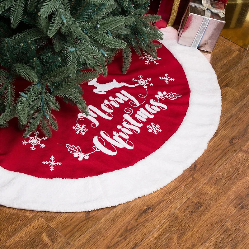 Glitzhome® 48" Merry Christmas Fabric Christmas Tree Skirt