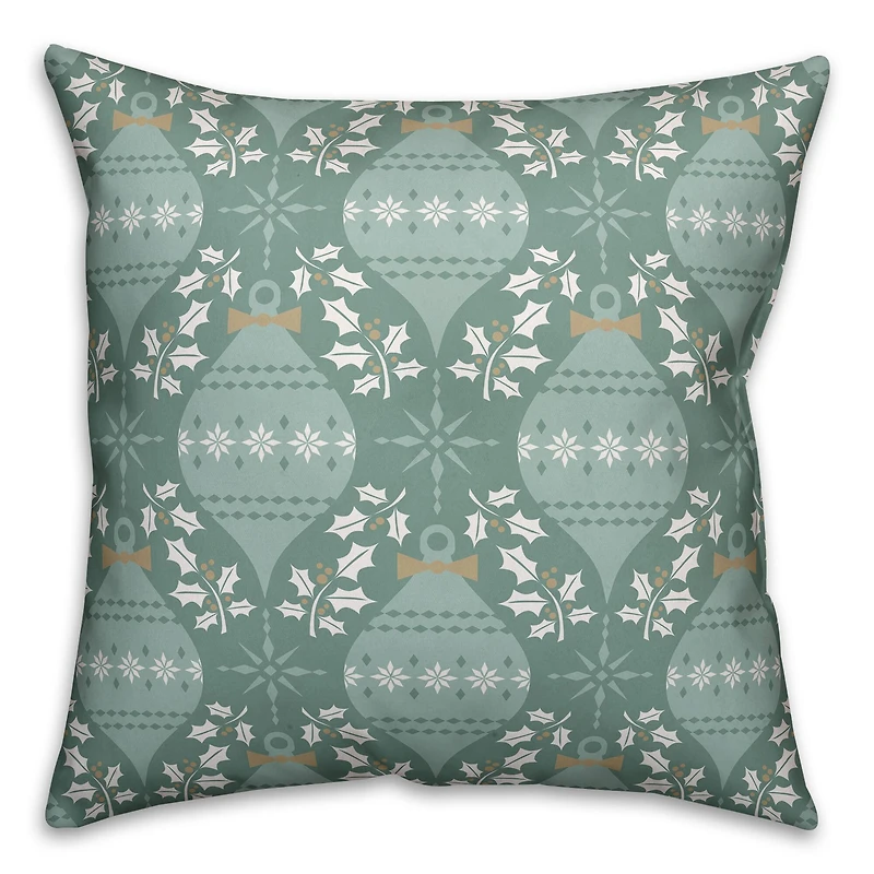 Green Christmas Ornaments Throw Pillow