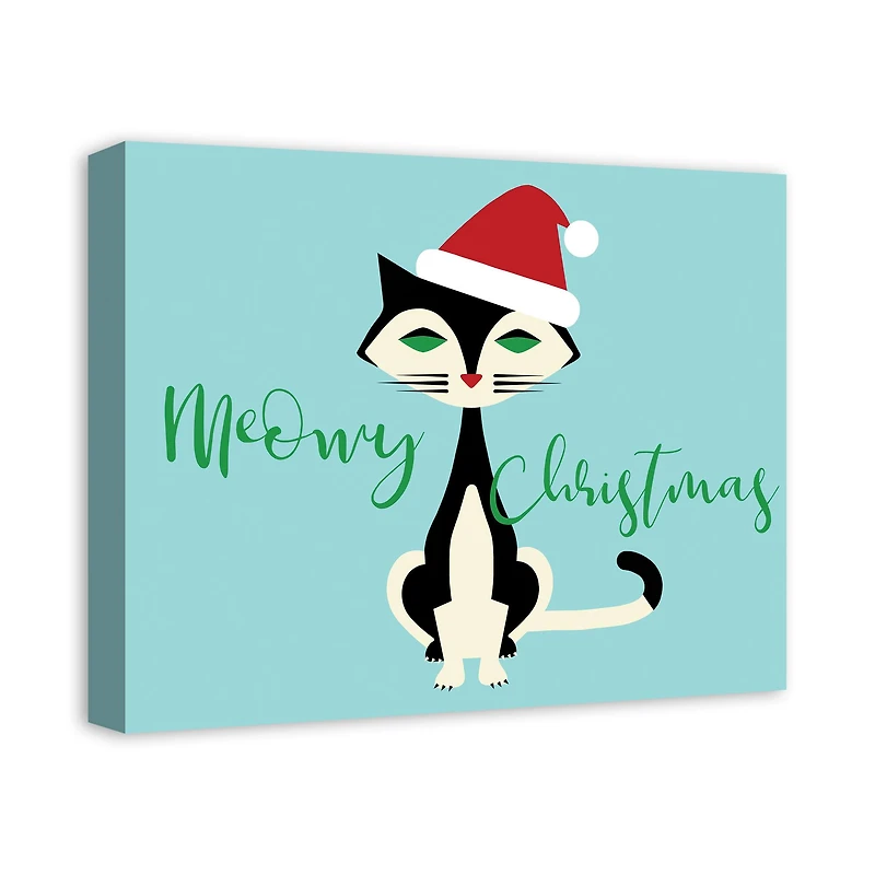Midcentury Modern Christmas Cat Canvas Wall Art