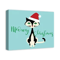 Midcentury Modern Christmas Cat Canvas Wall Art