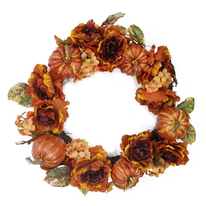 24" Floral & Harvest Pumpkin Wreath