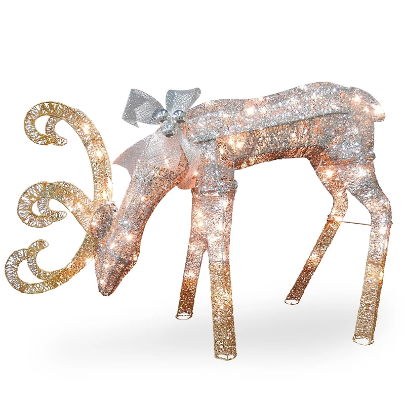 28" Crystal Feeding Reindeer, Clear Mini LED Lights