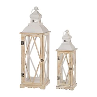 Glitzhome® White Farmhouse Wood & Metal Lantern Set