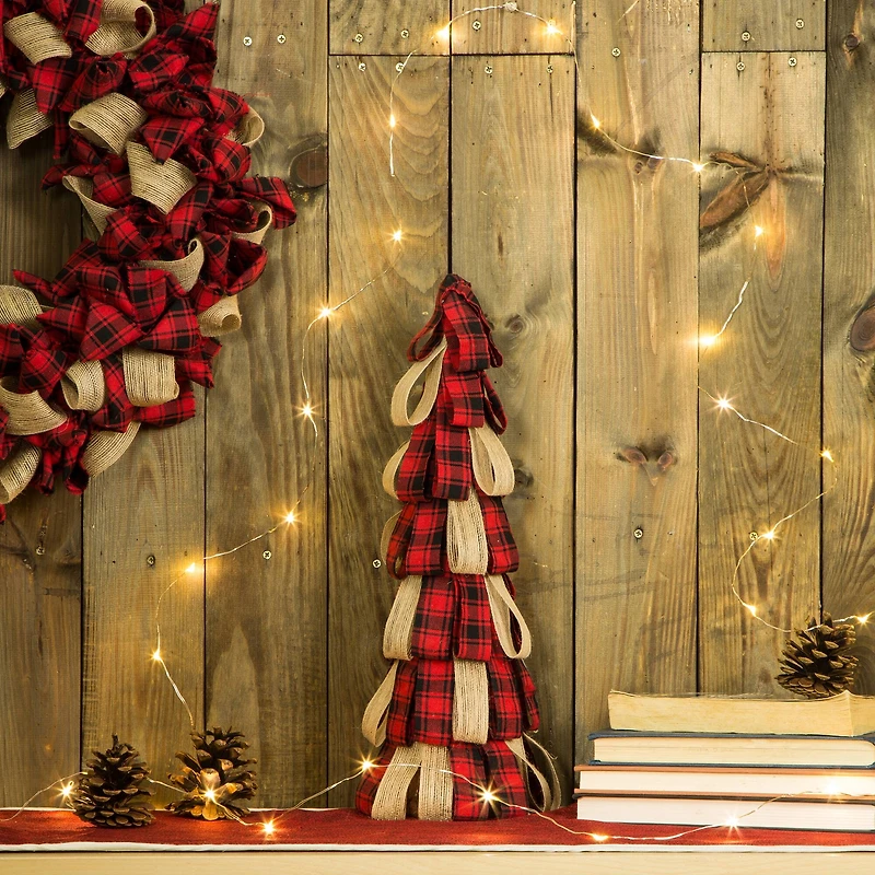 Glitzhome® 17" Plaid Fabric Tabletop Christmas Tree