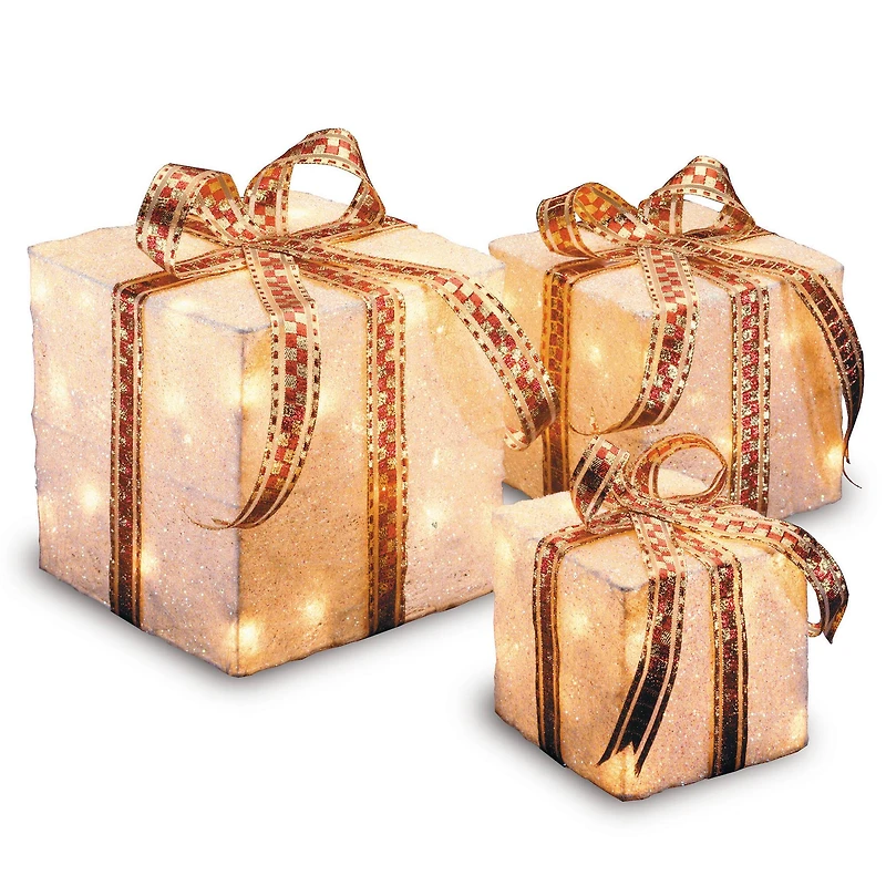 White Sisal Gift Box Set with Clear Lights