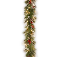 9ft. Pre-lit Feel Real® Wintry Berry Collection Artificial Christmas Garlands with Big Pine Cones, Red Berries & Snowy Bristle with 70 Clear Lights