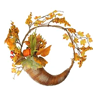18" Autumn Harvest Berries & Leaves Cornucopia Wreath, Unlit
