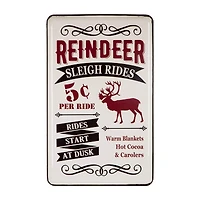Glitzhome® Reindeer Sleigh Rides Farmhouse Metal Enamel Sign