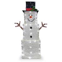 42" Glitter Square Snowman, White LED Lights