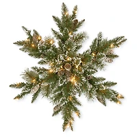 32" Glittery Bristle® Pine Snowflake with White Tipped Pine Cones & Warm White LED Lights