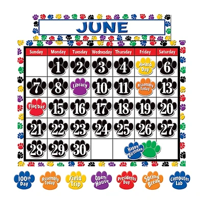 Colorful Paw Prints Calendar Bulletin Board Display Set