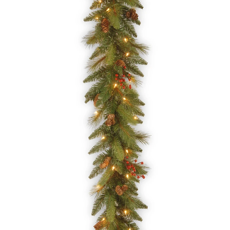 6' x 12" Pre-lit Decorative Collection Artificial Christmas Garland with 20 Cones, 5 Red Berries and 35 Clear Lights
