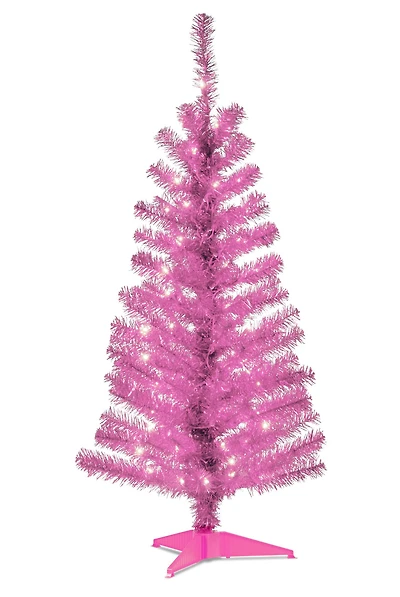 4ft. Pre-Lit Pink Tinsel Artificial Christmas Tree, Clear Lights