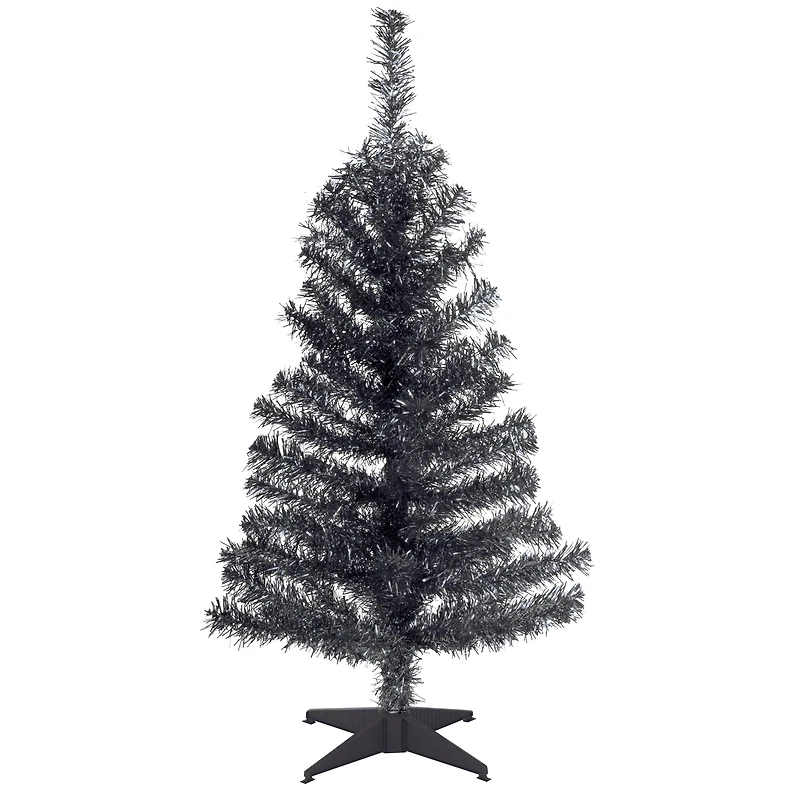 3ft. Unlit Black Tinsel Artificial Christmas Tree