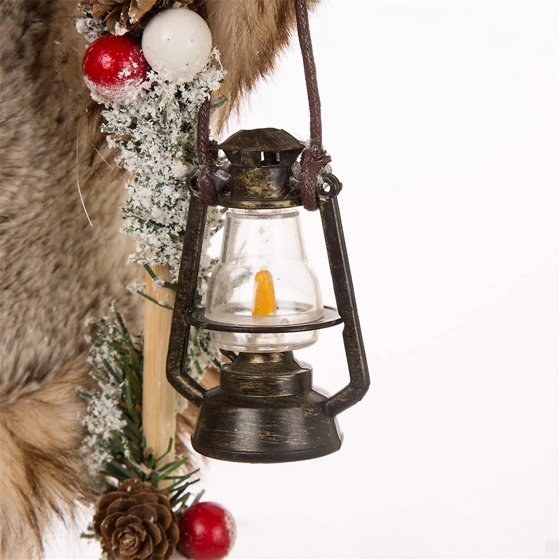 Glitzhome® 18" Christmas Light Brown Faux Fur Santa Figurine