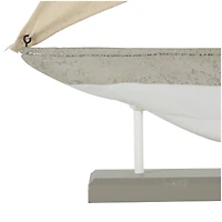 22" Gray Cement Stone Sail Boat Decorative Sculpture