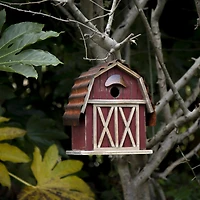Glitzhome® 10" Hanging Wooden Red Barn Garden Birdhouse
