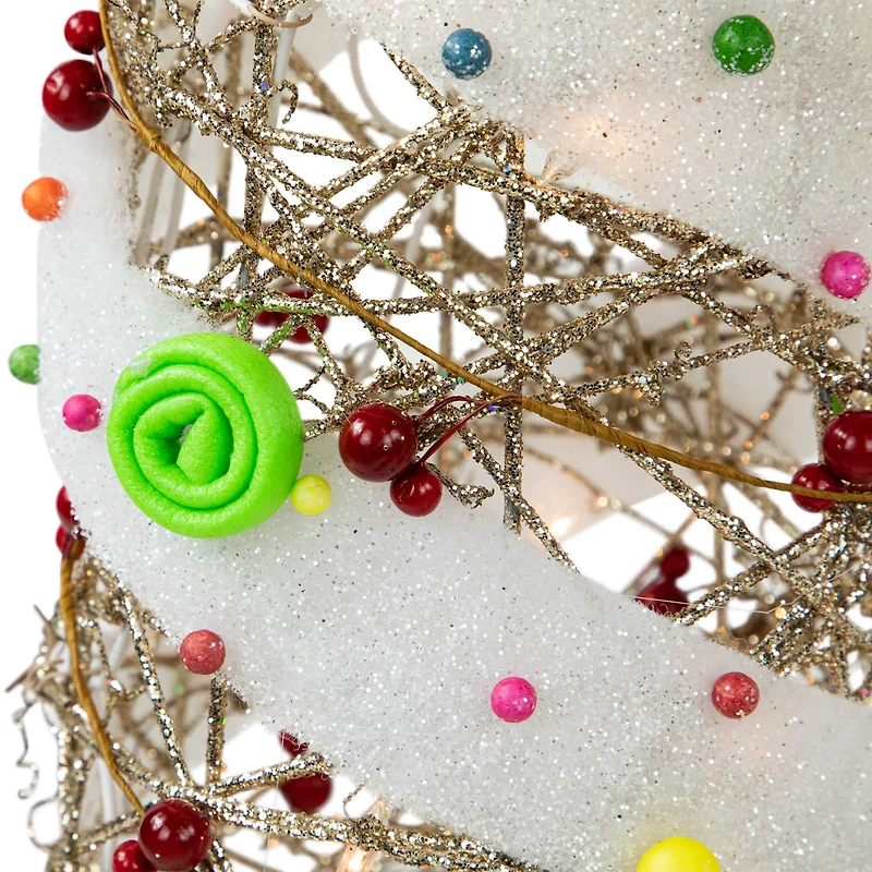 Set of 3 Lighted Champagne Gold Rattan Candy Covered Cone Tree Christmas Yard Art Decorations 39.25"