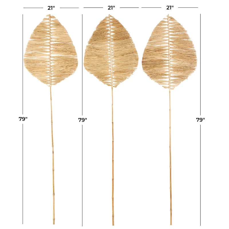 79" Light Brown Bamboo Wood Handmade Palm Leaves, 3ct.