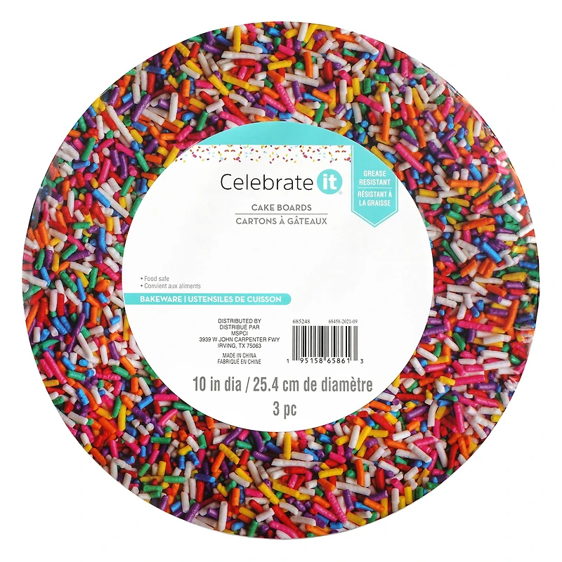 10" Sprinkle Cake Boards by Celebrate It®, 3ct.