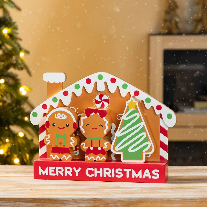 Glitzhome® Set of 4 Wooden Christmas Gingerbread House Table Decor