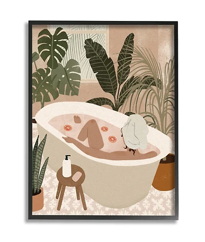 Stupell Industries Female Fruit Bath Tropical Palm Plants in Frame Wall Art