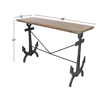 48" Brown Coastal Metal Console Table