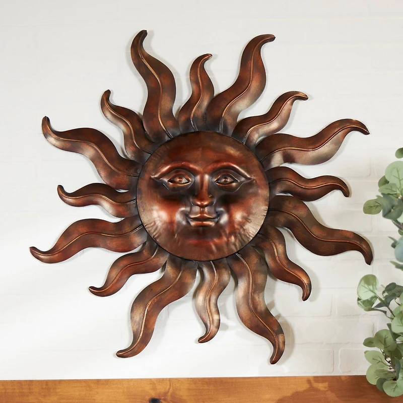 Bronze Metal Sun Wall Decoration with Smiling Face