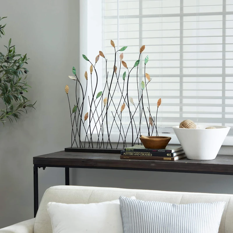 26.5" Black Metal Leaf with Black Base Sculpture