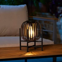 Glitzhome® 11.5" Black Slim Metal Stripes Solar Powered Edison Bulb Outdoor Lantern