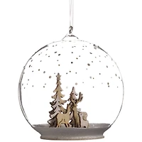 Deer Family in Snow Glass Globe Christmas Ornament  - 4.75"