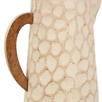 Beige Paper Mache Honeycomb Inspired Jug Vase with Wooden Handle Set