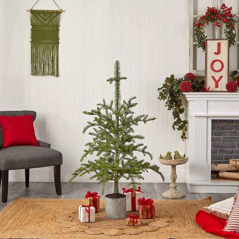 4.5ft. Pre-Lit Pine Artificial Christmas Tree in Decorative Planter, White Lights