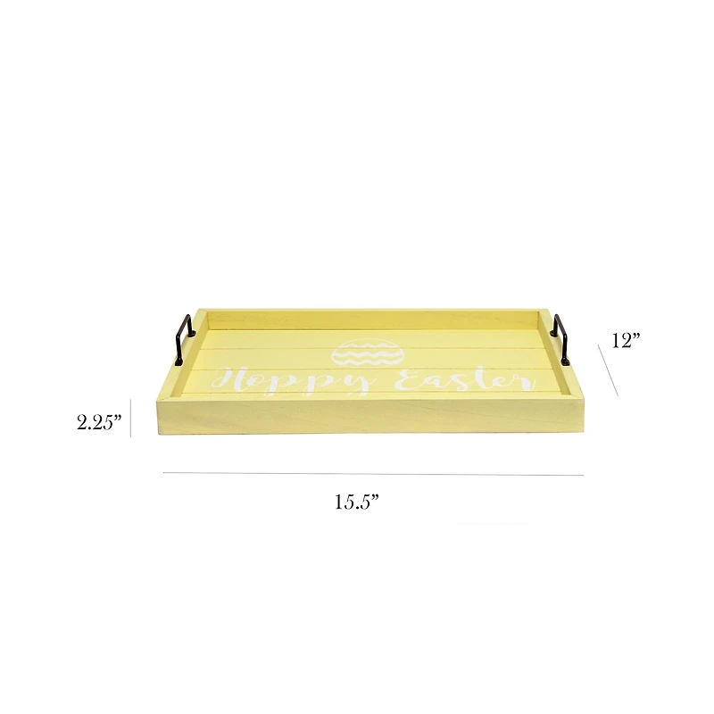 Elegant Designs™ 15.5" Yellow Wash Hoppy Easter Serving Tray with Handles